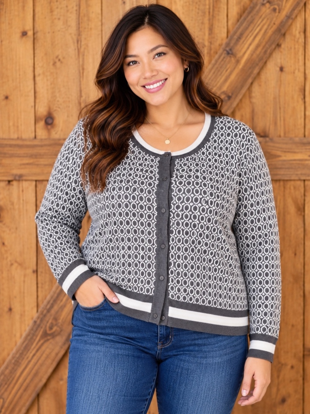 Charter Club Grey and White Cardigan
